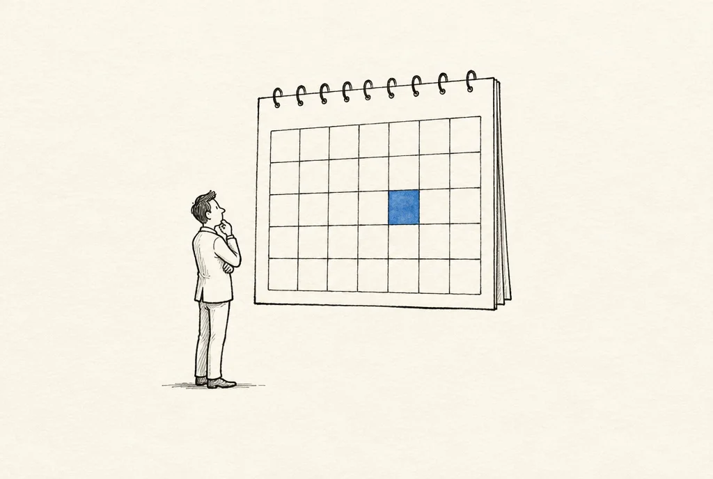 A person looks at a wall calendar where only one day is filled