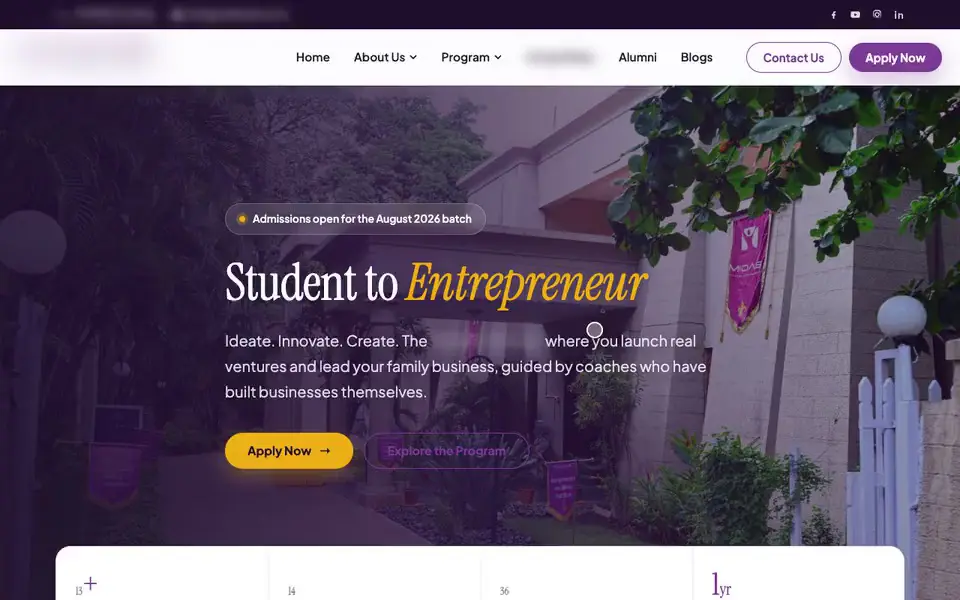 A still from the entrepreneurship school website, names blurred