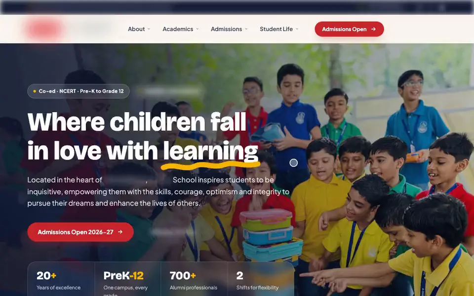A still from the school, pre-k to grade 12 website, names blurred